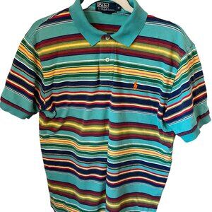 Vintage Polo Ralph Lauren Medium Polo‎ Shirt Muted Multi Color Teal/Red/Yellow